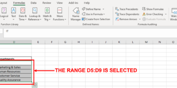 Screenshot showing the range D5:D9 selected.