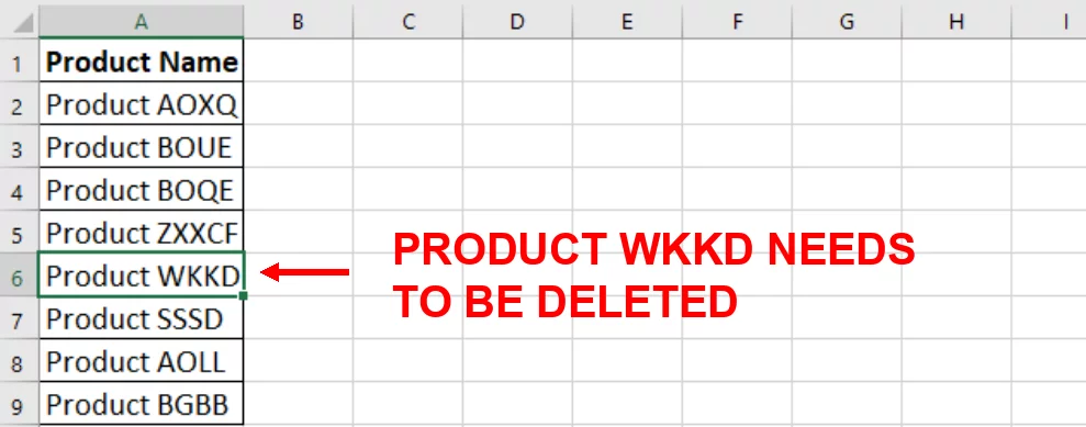 Screenshot showing the product that needs to be deleted