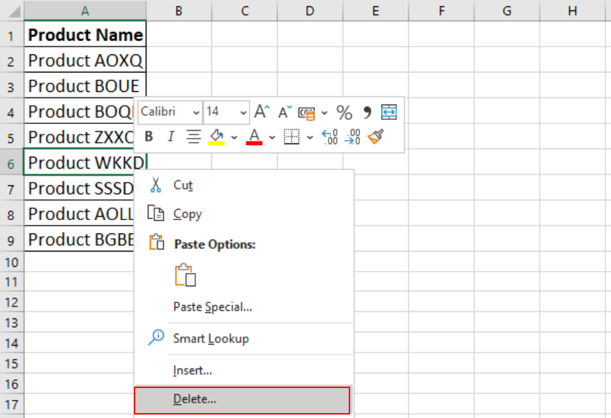 Screenshot showing the Delete... option