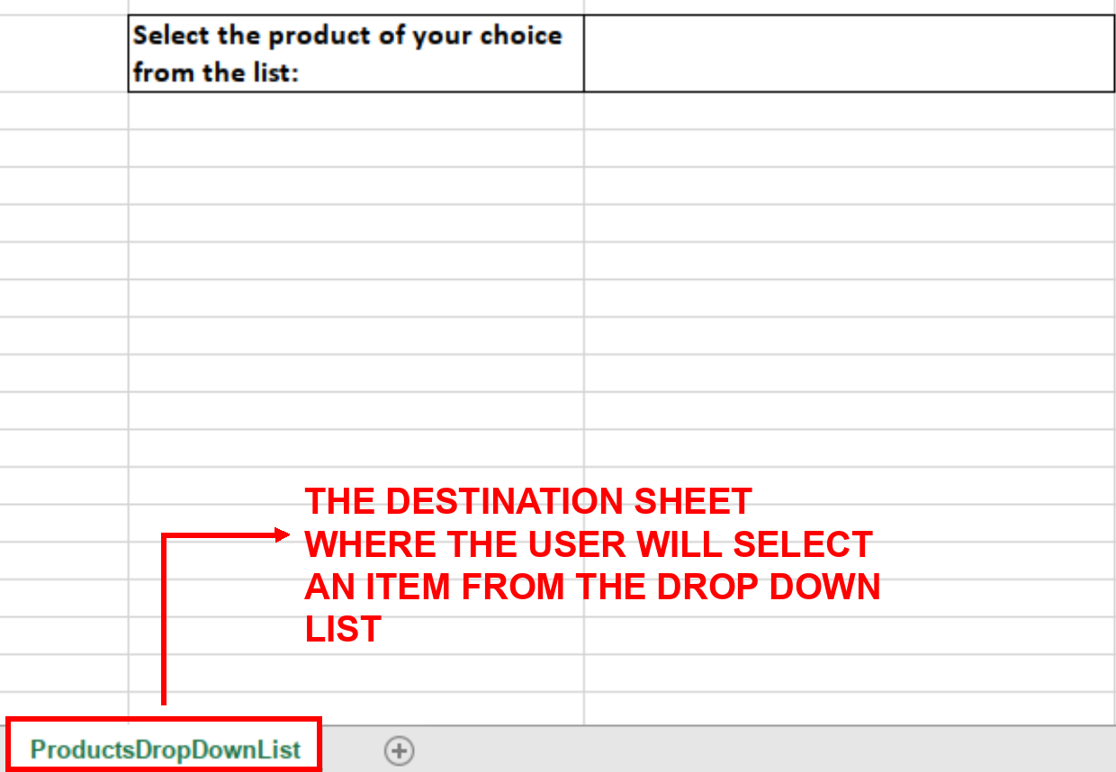 Screenshot showing the destination sheet which will have the drop down list