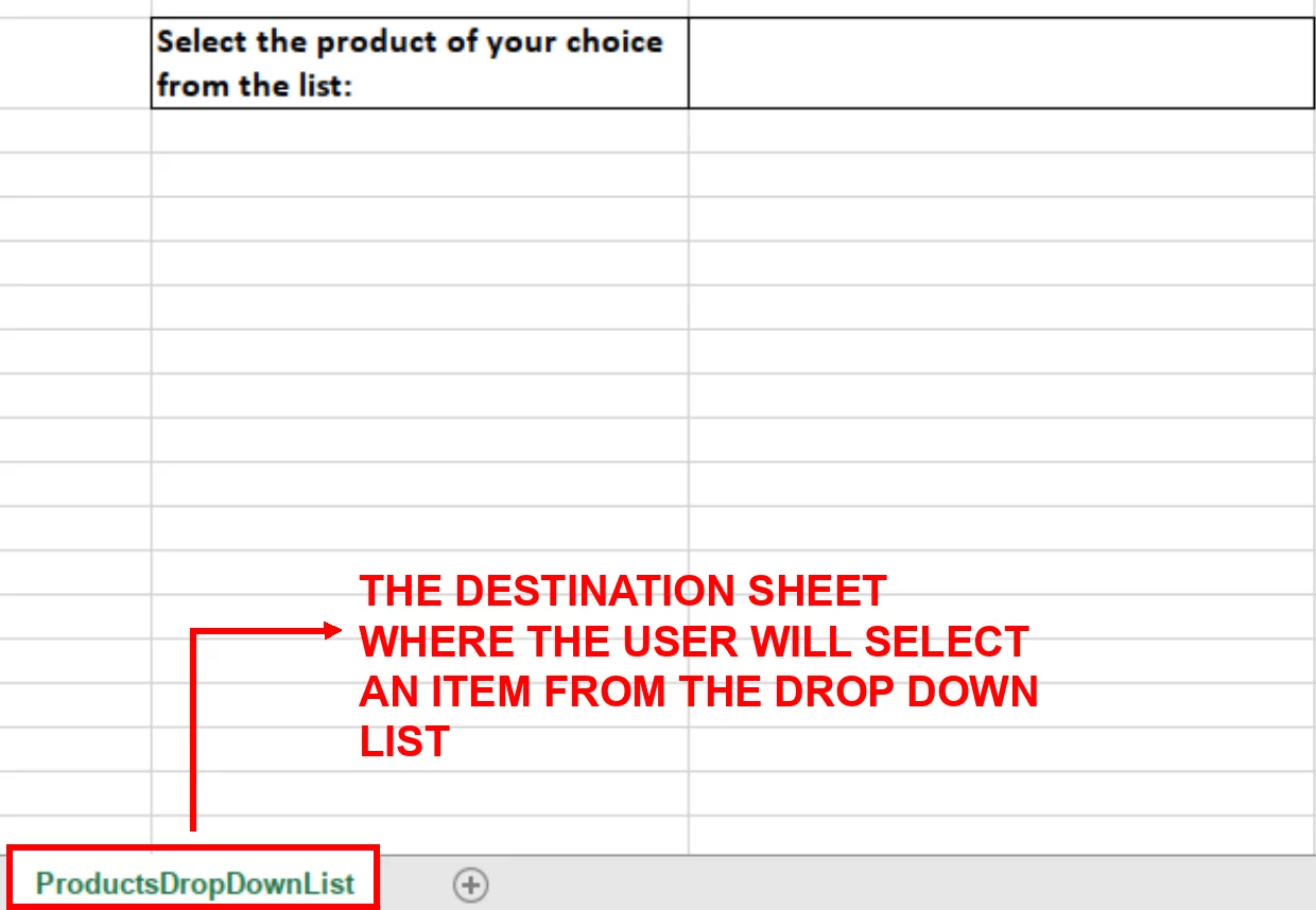 Screenshot showing the destination sheet which will have the drop down list