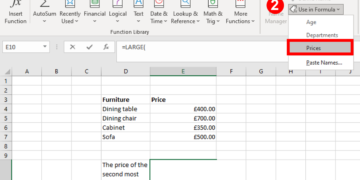 Screenshot showing the Use in Formula option in the Defined Names group in the Formulas Tab.