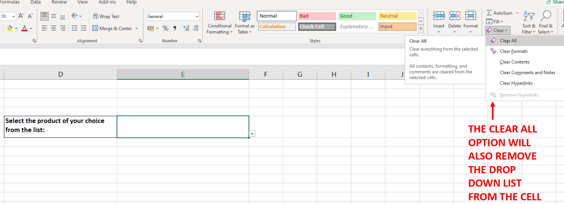 Screenshot showing the Clear All option