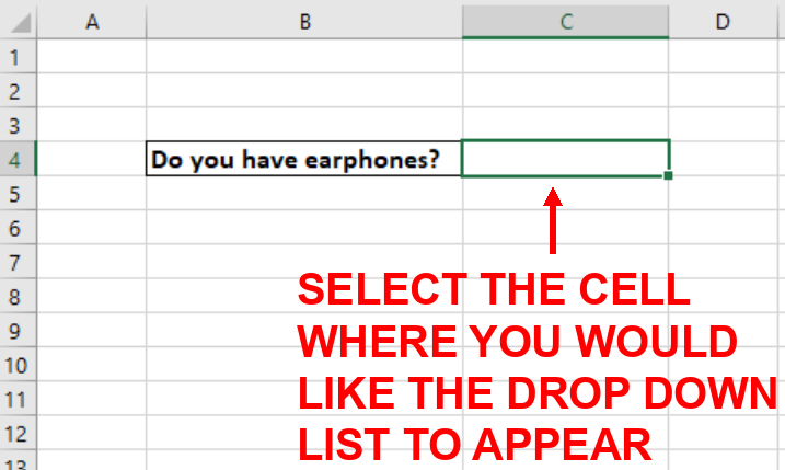 Screenshot showing the worksheet for the manual data entry with cell C4 selected