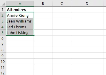Screenshot showing the source worksheet for the drop down menu with the cell range for the named range selected