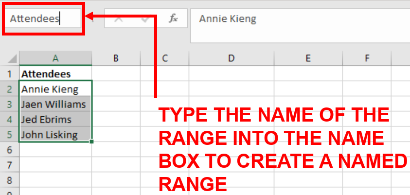 Screenshot showing Attendees typed into the Name Box