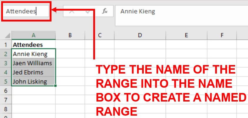 Screenshot showing Attendees typed into the Name Box