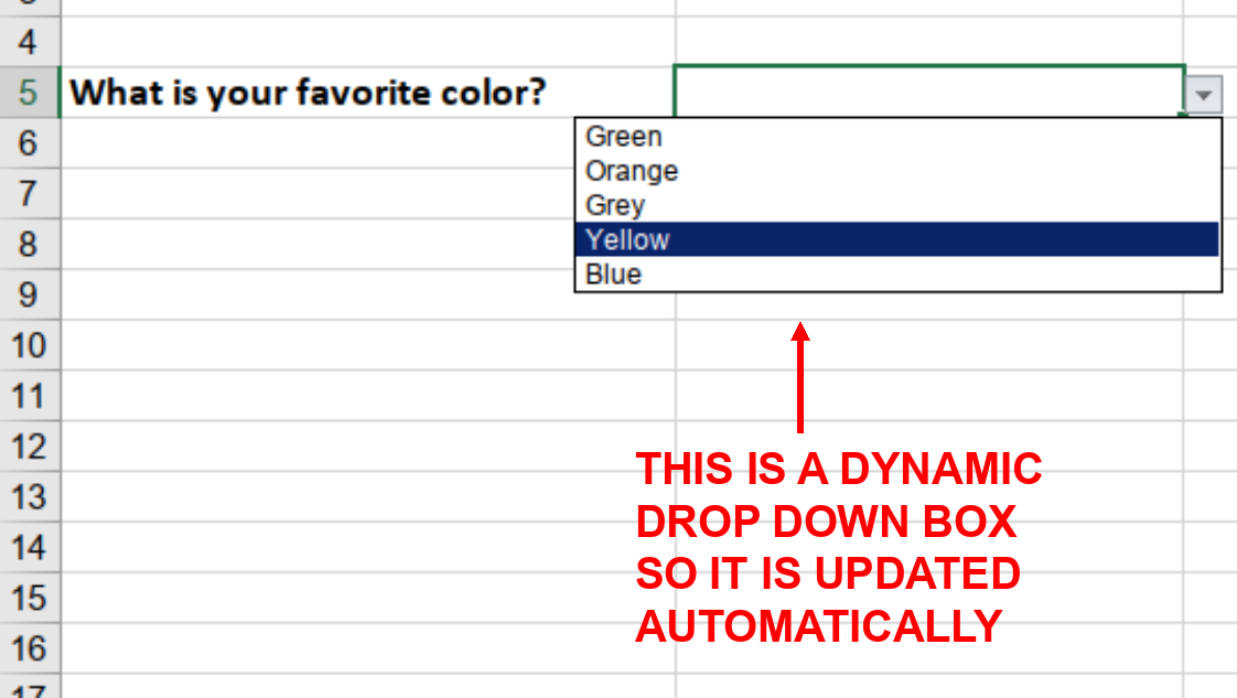 Screenshot showing that the drop down list on the destination worksheet is now updated automatically