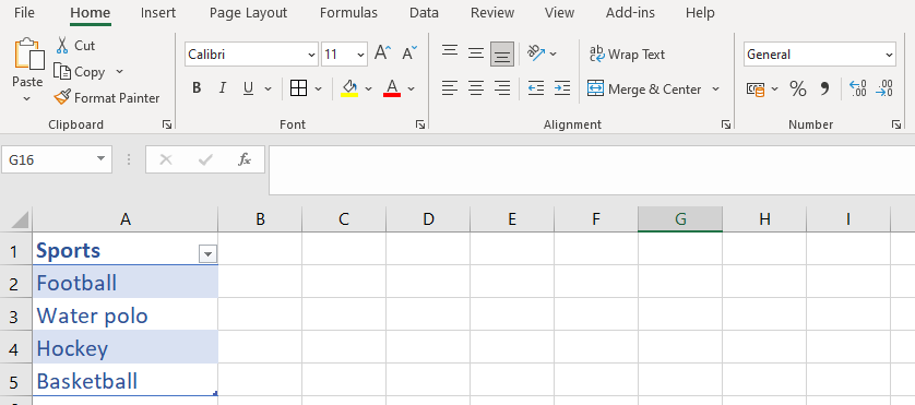 Screenshot showing the Table