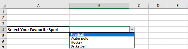 Screenshot showing the dynamic drop down list that has been created