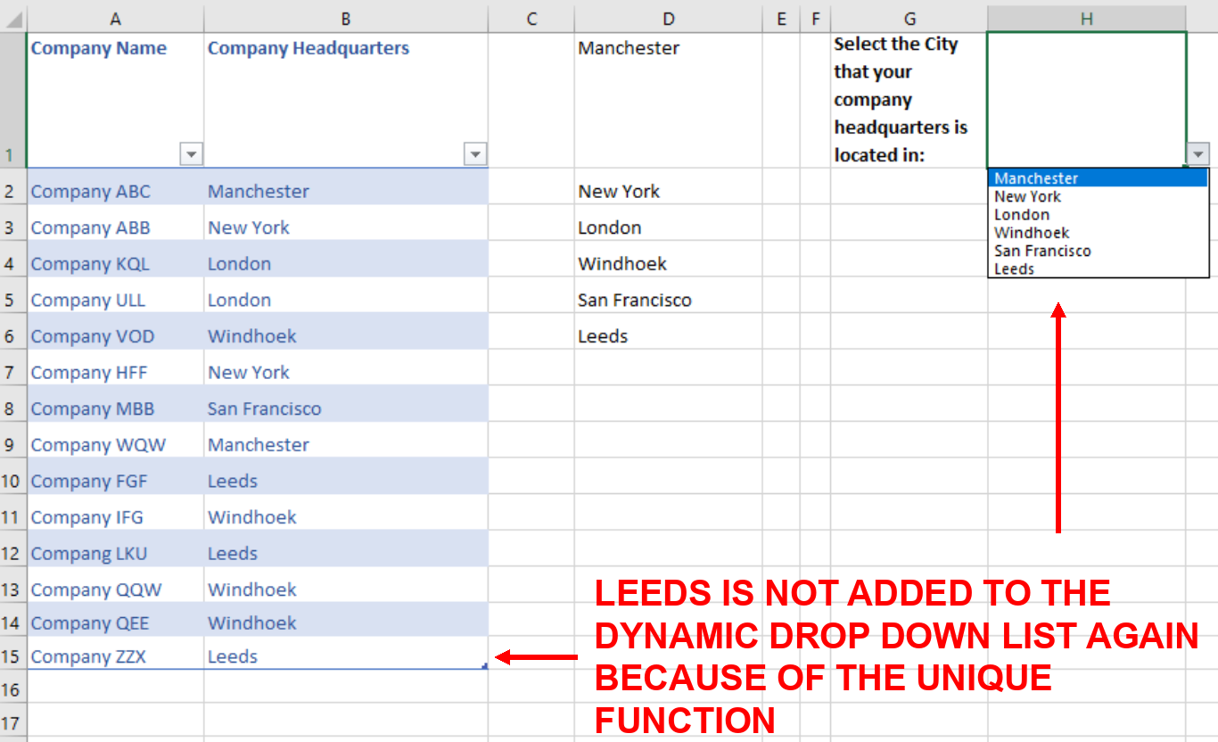 Screenshot showing that the duplicate value is not added to the dynamic dropdown menu
