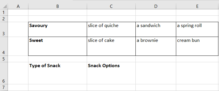 Screenshot showing the original source data arranged in a horizontal tabular layout