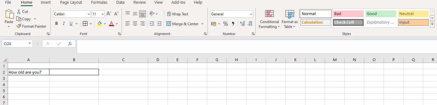 Screenshot showing two cells. Cell B2 will be named.