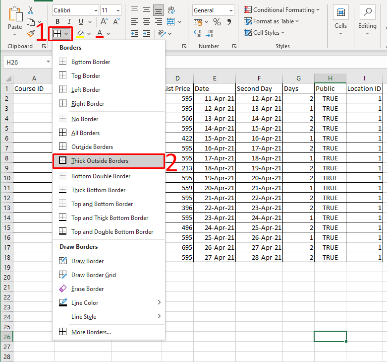 Where to find Thick Outside Borders option