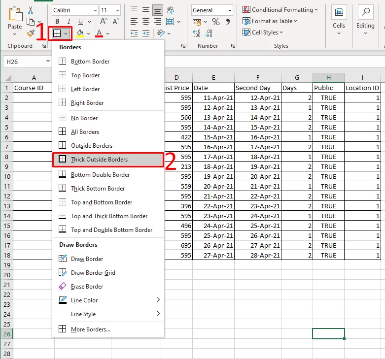 Where to find Thick Outside Borders option