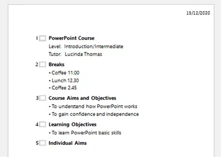 print an outline view of the presentation Shows how the printout will look - text version of Outline view