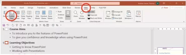 Overview of PowerPoint Outline view