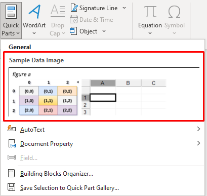 Shows the image in the Quick Part gallery