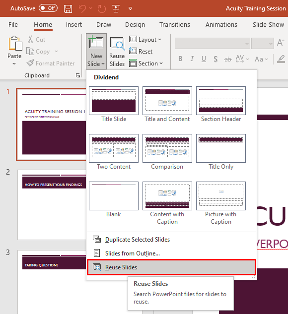 how to insert slides in powerpoint from another presentation