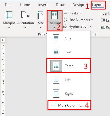 Shows how to pick columns in the page layout tab
