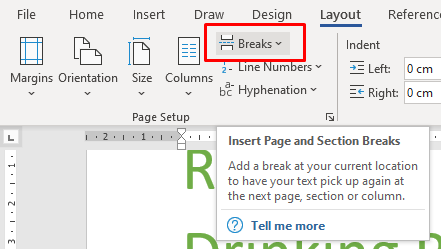 Shows the break button in the layout tab