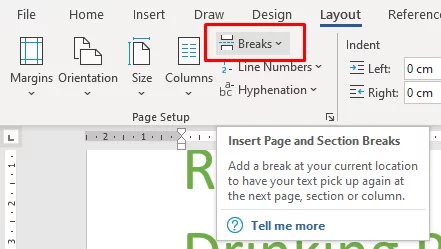 Shows the break button in the layout tab