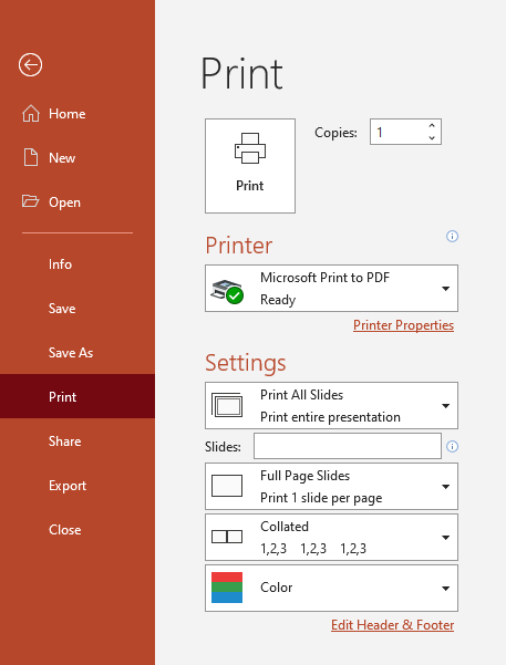 presentation to printing