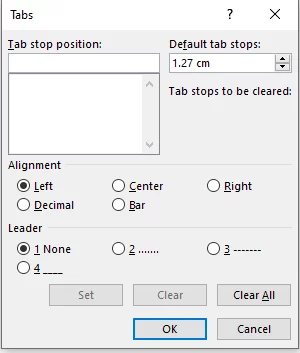 Shows the tabs dialog box
