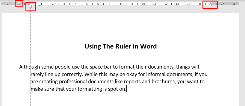 Shows how to use the ruler to create indents