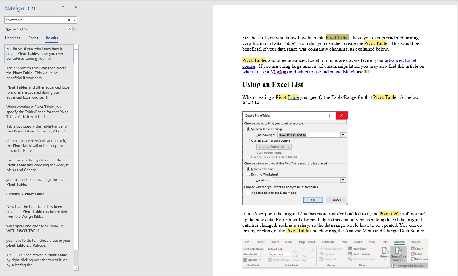Shows how Word Search highlights words in your document