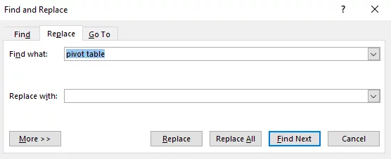 Shows the find and replace