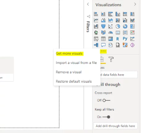 Clicking 'Get more visuals' in the visualizations pane