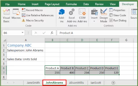 Screenshot showing the result of running the macro StandardFormattingRequired on the second sheet.