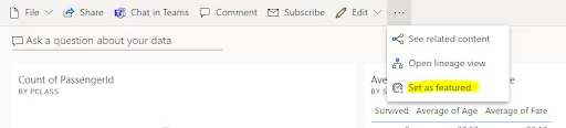 Setting a featured dashboard in a Power BI workspace