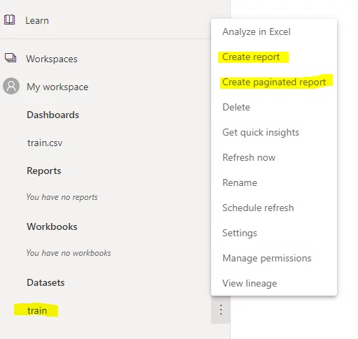 Creating a report - step 1