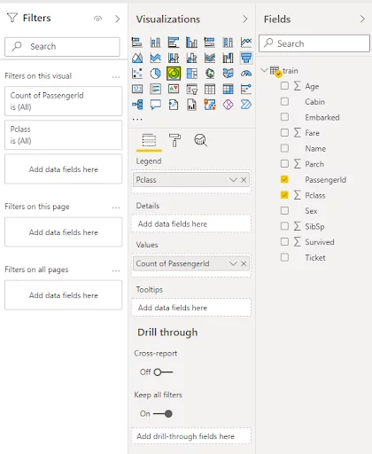 Selecting the type of visualisation to use and the exact data from the uploaded dataset