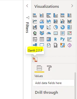 Visualizations pane showing the imported Gantt chart