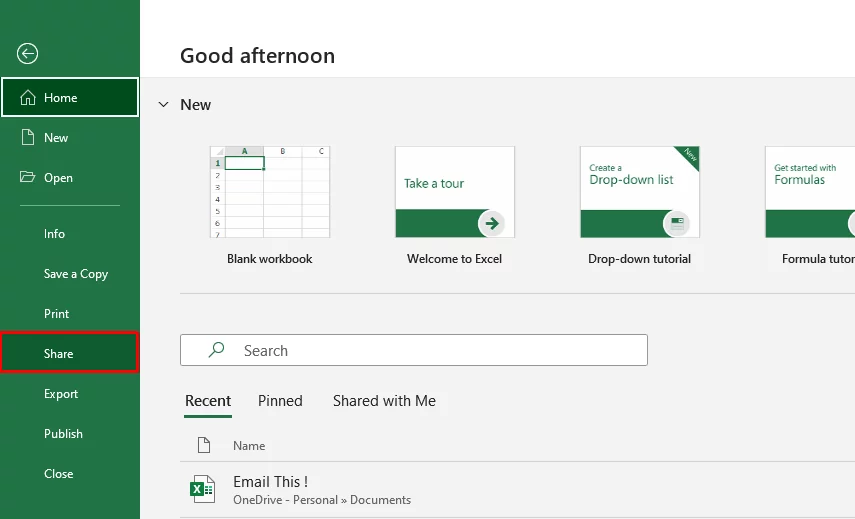 How to share a document in Excel