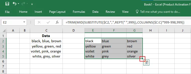 Dragging values in other cells
