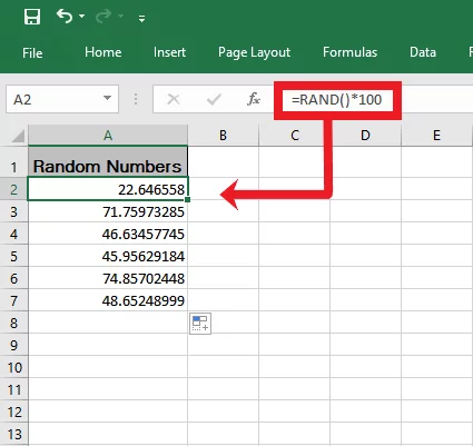 Generating random real numbers between 0 and 100 using the RAND Function