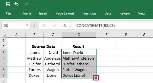 Dragging the value to fill in all cells