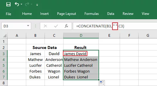 Adding space between the resultant values