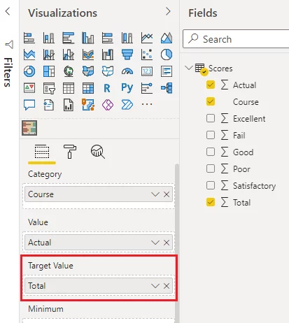 annotate the bullet chart by adding the target values and qualitative bands