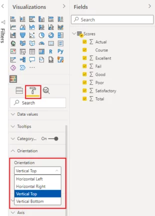 set the orientation of the bar plot to “Vertical Top”.