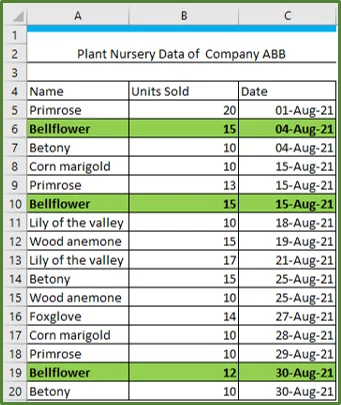 Shows conditional formatting being applied in order to highlight certain data