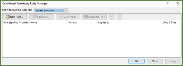 Screenshot showing the Conditional Formatting Rules Manager Dialog Box.