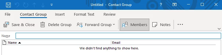Screenshot showing the Contact Group dialog box