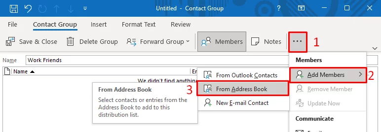 Screenshot highlighting how to navigative to add contacts from an address book