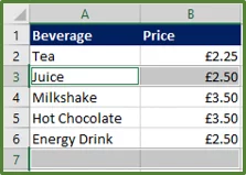 Screenshot showing the range with the cells still selected.