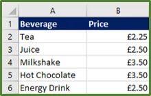 Screenshot showing the range with the blanks removed.